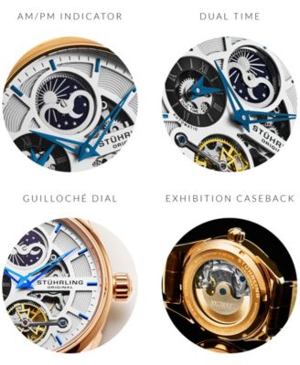 Stuhrling Men's Automatic Skeletonzied Dual Time Brown Alligator ...
