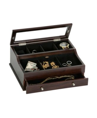 Hampden Men's Glass Top Wooden Dresser Top Valet