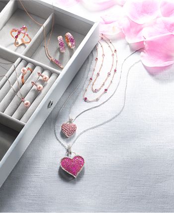 Macy's - Pink Cultured Freshwater Pearl (7mm), Pink Tourmaline (1/6 ct. t.w.) & Diamond Accent 18" Pendant Necklace in 14k Rose Gold