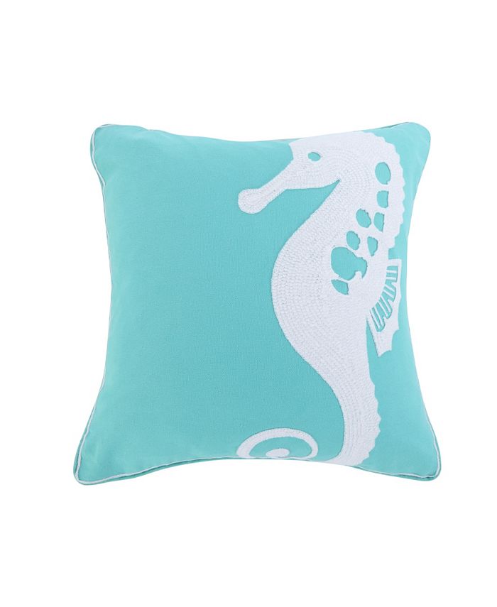 Coastal Home Embroidered Seahorse Decorative Pillow 14'' X 20'' Blue/white 