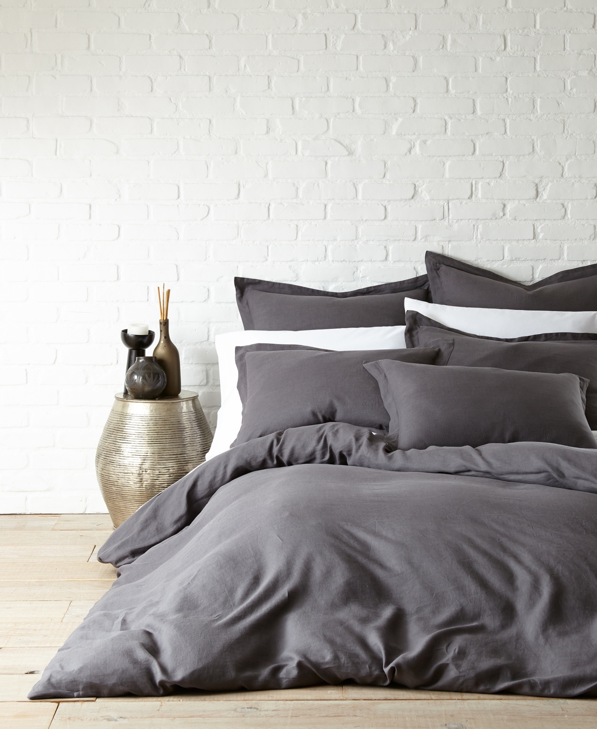 Levtex Washed Linen Coal Twin Duvet Cover Bedding In Charcoal