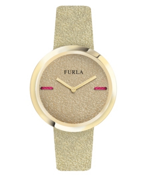 image of Furla Women-s My Piper Gold Dial Calfskin Leather Watch