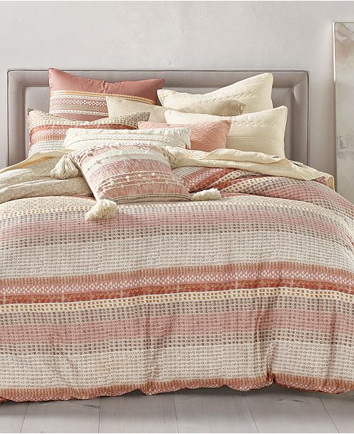 Woodblock Stripe Cotton 3 Pc King Duvet Cover Set Created For