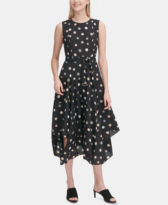 Calvin Klein Printed Handkerchief-Hem Midi Dress - Macy's
