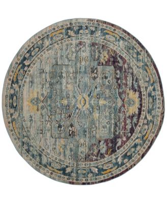 Crystal Teal and Purple 7' x 7' Round Area Rug