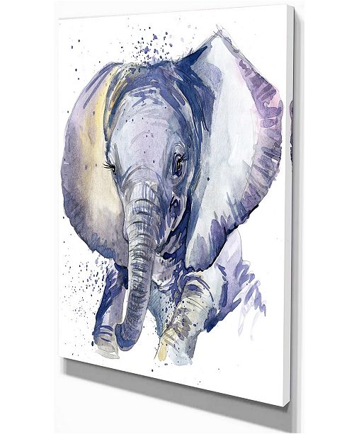 Design Art Designart Baby Elephant Blue Watercolor Abstract Canvas