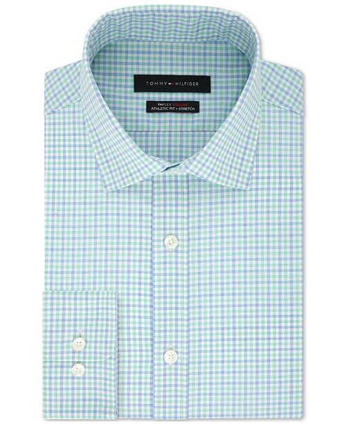 Tommy Hilfiger Men's Flex Stretch Moisture-Wicking Non-Iron Check Dress Shirt Blue Size 17.5X32-33