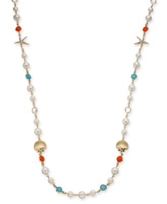 Charter Club - Gold-Tone Crystal and Imitation Pearl Starfish Necklace