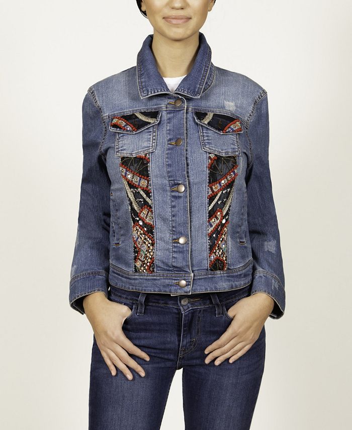 CELESTIAL Long Sleeve Denim Jacket with Embroidery & Reviews - Jackets ...
