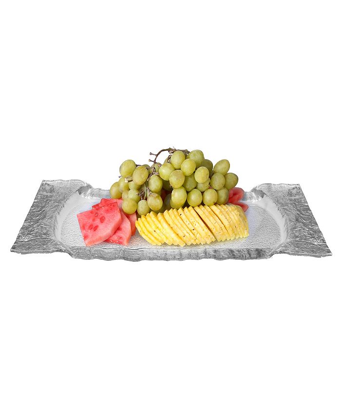 Classic Touch Large Rectangular Glass Tray With Silver Embossed Border
