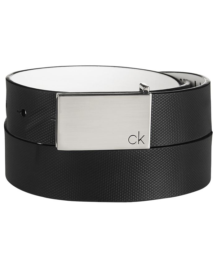 Calvin Klein Men's Textured Leather Plaque Belt - Macy's