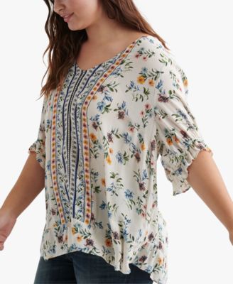 Lucky Brand - Plus Size Printed Ruffle Top