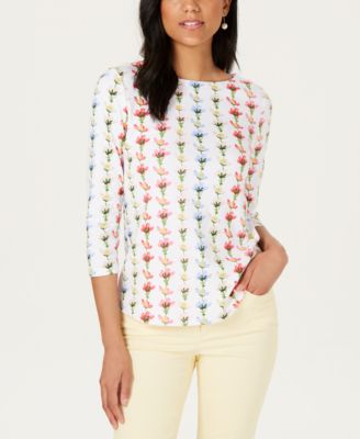 Charter Club - Printed Cotton Boat-Neck Top