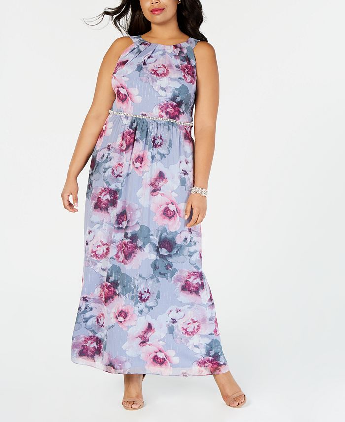 SL Fashions Plus Size Floral-Print Gown - Macy's