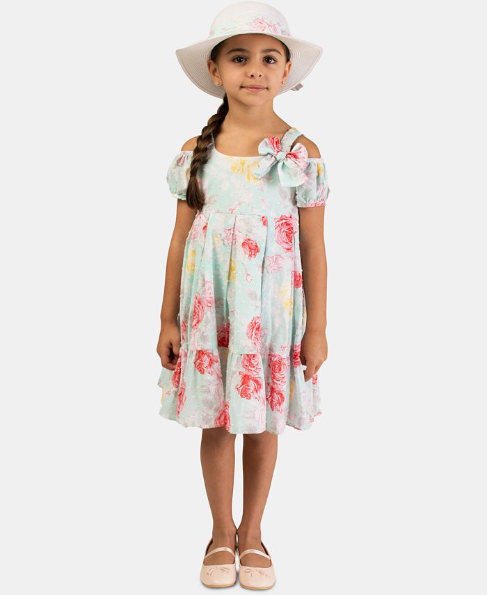 Bonnie Jean Toddler Girls 2-Pc. Clip-Dot Floral-Print Dress & Hat Set ...