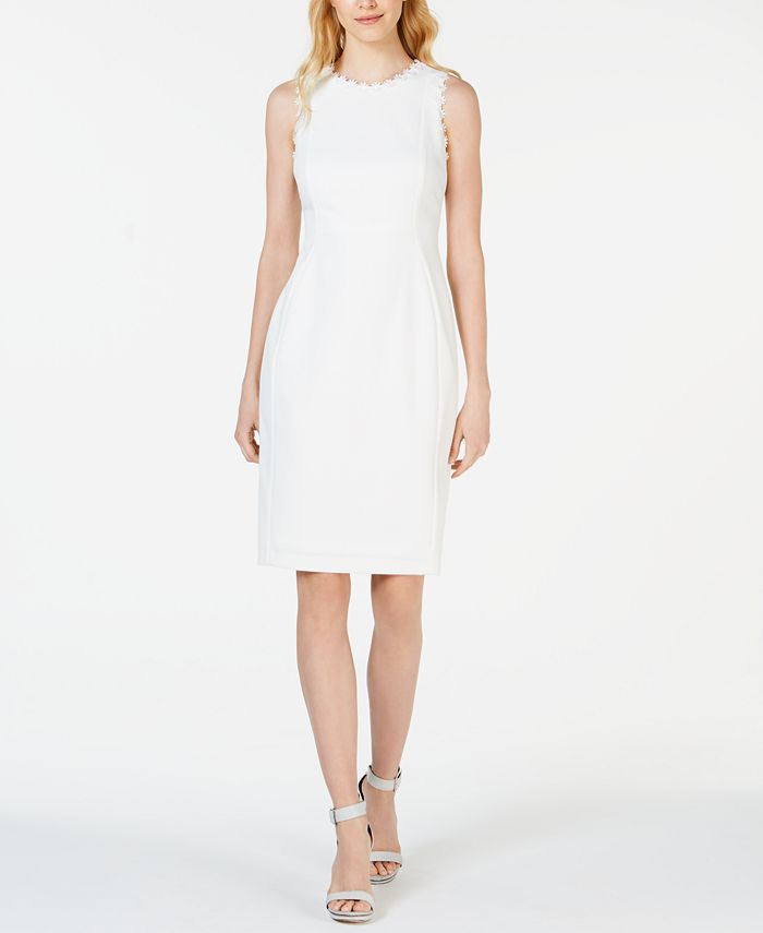 Calvin Klein Petite Lace-Trim Sheath Dress - Macy's