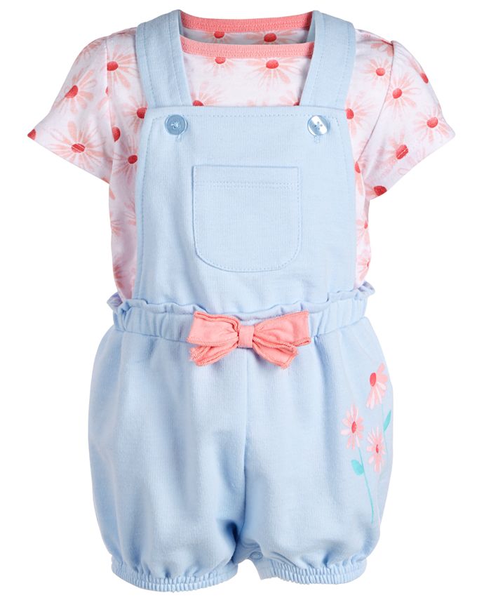 First Impressions Baby Girls 2Pc. Top & Striped Shortall Set, Created