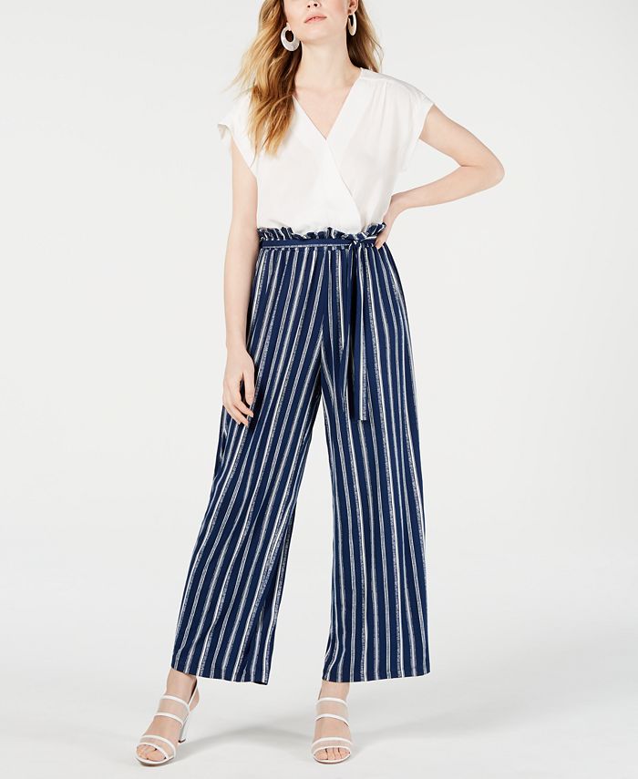 Monteau Petite ShortSleeve MixedMedia Jumpsuit Macy's