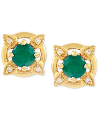 Macy's - Emerald (1/2 ct. t.w.) & Diamond Accent Stud Earrings in 14k Gold