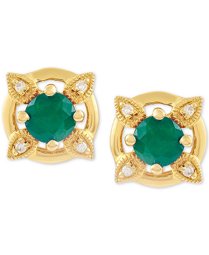 Macy's Emerald (1/2 ct. t.w.) & Diamond Accent Stud Earrings in 14k