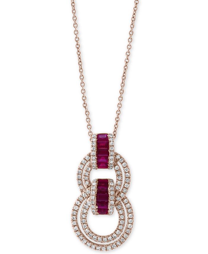 EFFY Collection - Ruby (5/8 ct. t.w.) & Diamond (1/2 ct. t.w.) 18" Pendant Necklace in 14k Rose Gold