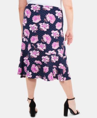 Plus Size Printed Midi Skirt