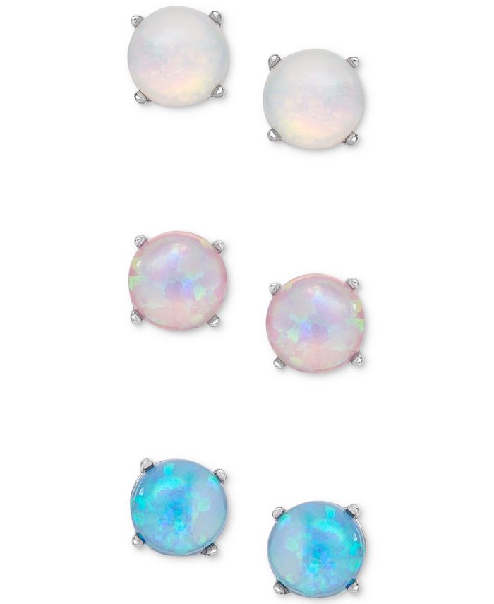JACMEL Giani Bernini 3-Pc. Set Imitation Opal Stud Earrings in Sterling ...