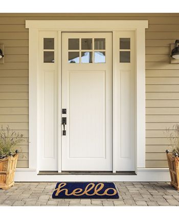 Cursive Hello Doormat Handwoven, Durable - Dark Blue
