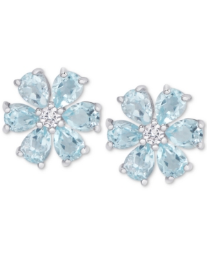 image of Blue Topaz (2-3/8 ct. t.w.) & White Topaz Accent Flower Stud Earrings in Sterling Silver