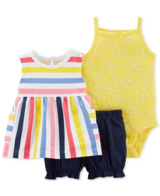 Carter's - Baby Girls 3-Pc. Striped Cotton Tunic, Butterfly-Print Bodysuit & Shorts Set