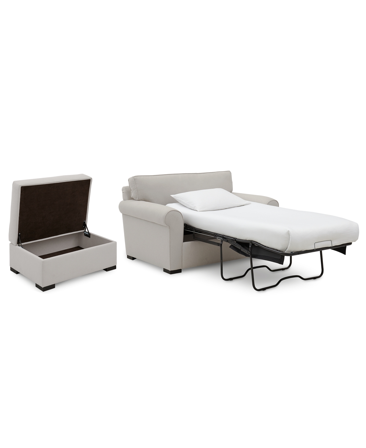 Astra 59 Fabric Chair Bed & 36 Fabric Storage Ottoman Set, Created for Macys
