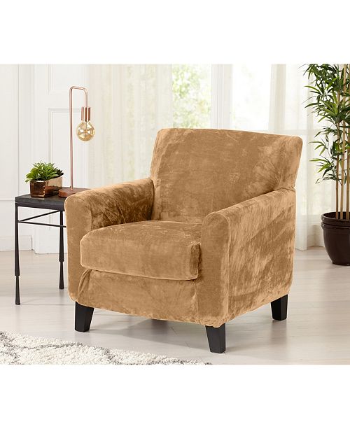 Great Bay Home Fashions 2 Piece Velvet Plush Solid Chair Slipcover