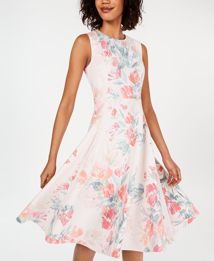 Calvin Klein Floral Printed Lace Fit & Flare Dress & Reviews - Dresses ...