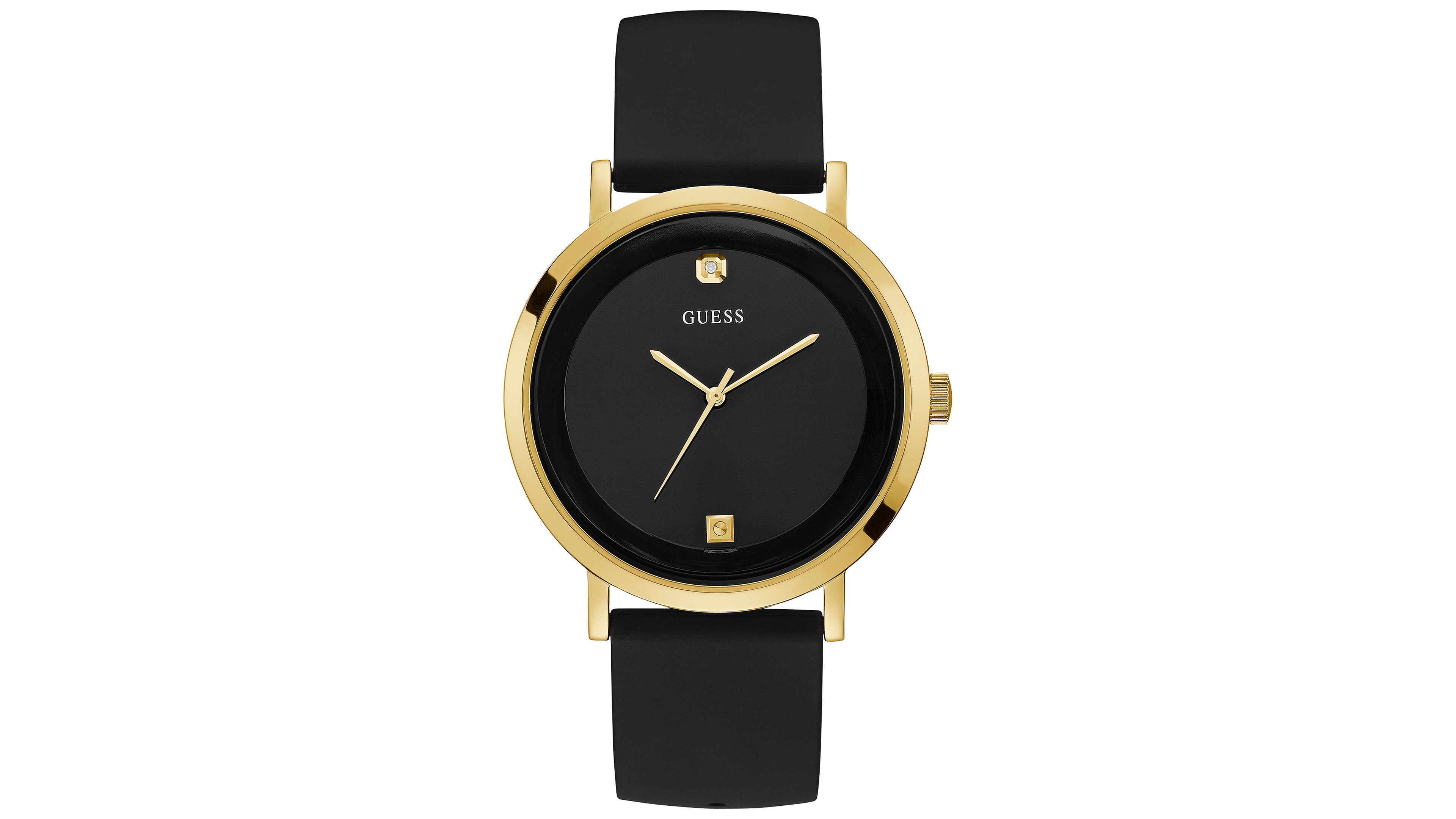 Guess Men's Supernova Diamond-Accent Black Silicone Strap Watch 44mm