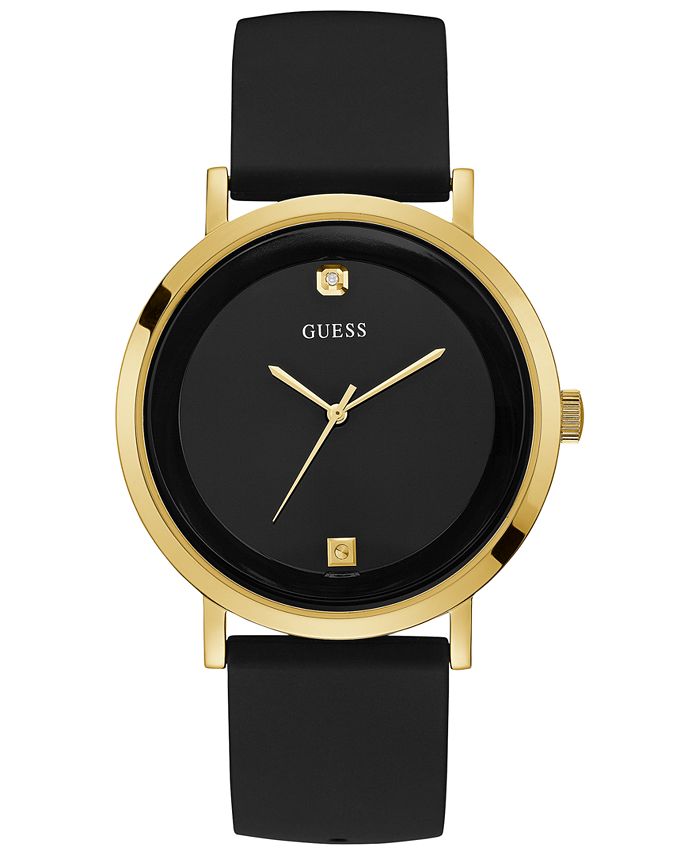 GUESS Men's Diamond-Accent Black Silicone Strap Watch 44mm
