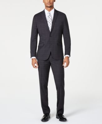 Kenneth Cole Reaction - Men's Techni-Cole Slim-Fit Stretch Bold Charcoal Plaid Suit