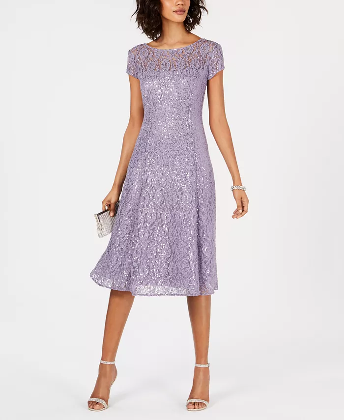 Women's Sequined Lace Midi Dresses - thumbnail 9