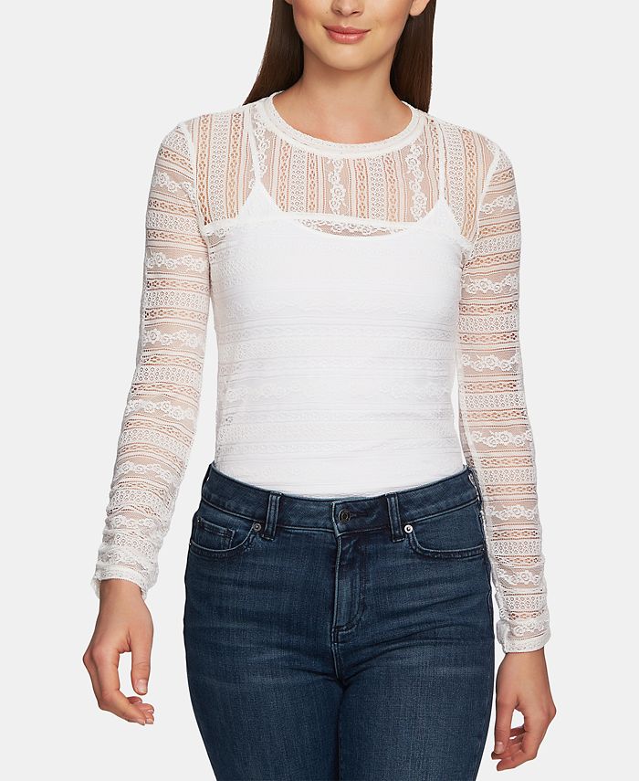 1.STATE Long-Sleeve Lace Top - Macy's