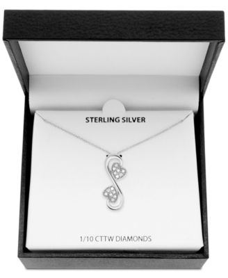 Diamond Double Heart 18" Pendant Necklace (1/10 ct. t.w.) in Sterling Silver