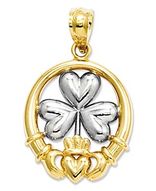 14k Gold and Sterling Silver Charm, Claddagh and Shamrock Charm