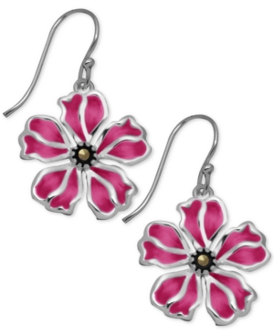 image of Marcasite & Enamel Flower Drop Earrings in Fine Silver-Plate