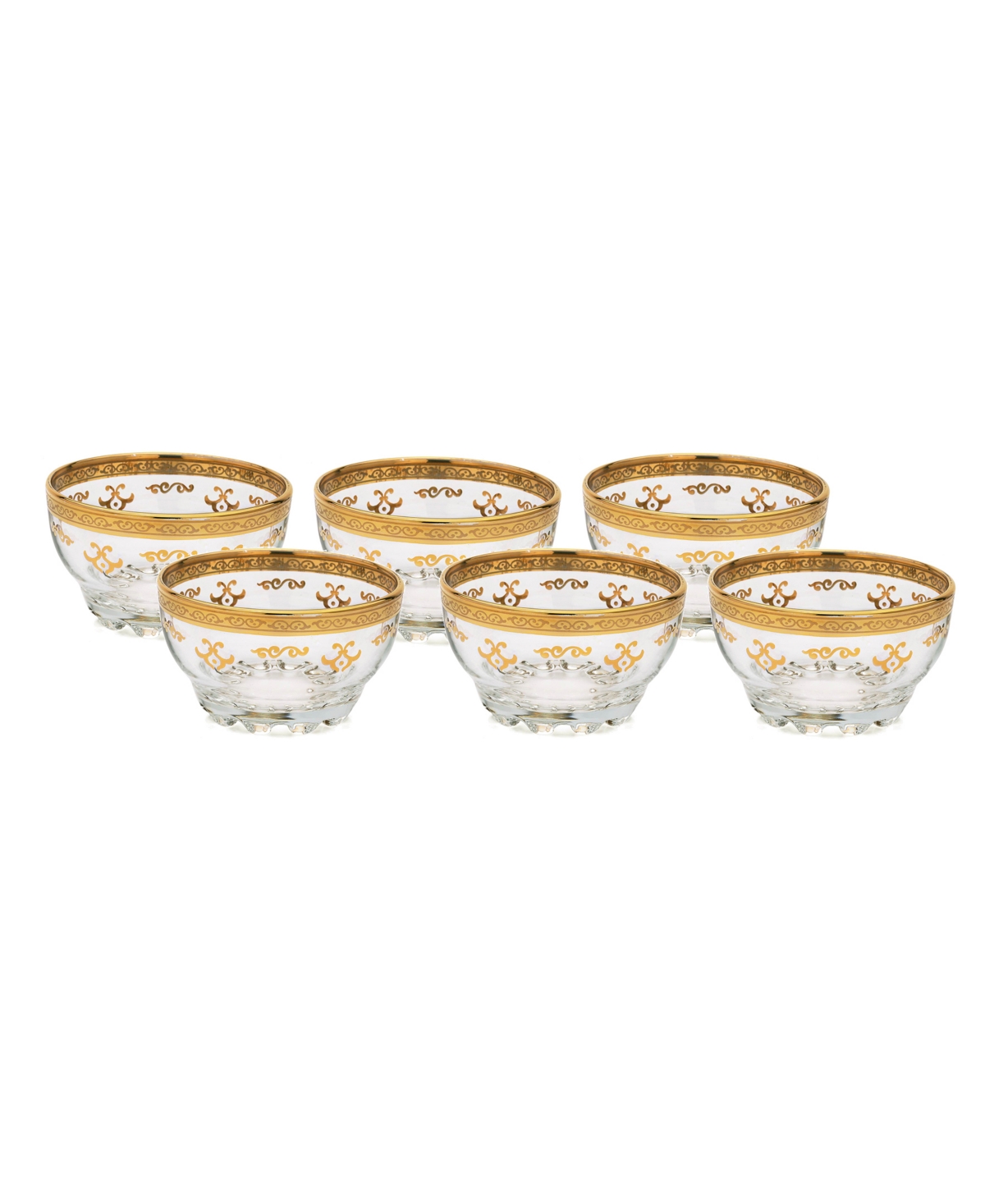 Set of 6 Dessert Bowls with Rich Design - Gold