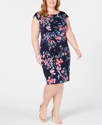 Connected Plus Size Sunburst Floral Sheath Dress & Reviews - Dresses ...