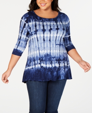 BELLDINI BLACK LABEL PLUS SIZE TIE-DYED EMBELLISHED RUFFLE TOP