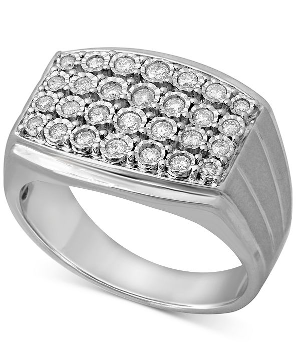 Macy's Men's Diamond Cluster Ring (1/2 ct. t.w.) in Sterling Silver ...