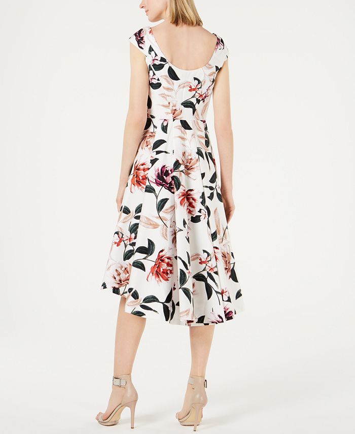 Calvin Klein Floral Printed Cap-Sleeve Flared Dress - Macy's
