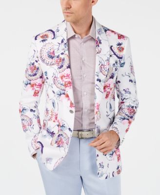 Tallia - Men's Slim-Fit White Floral Linen Sport Coat