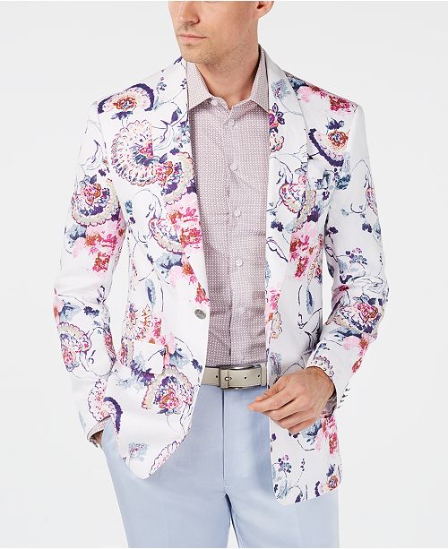 Tallia Orange Men S Slim Fit White Floral Linen Sport Coat
