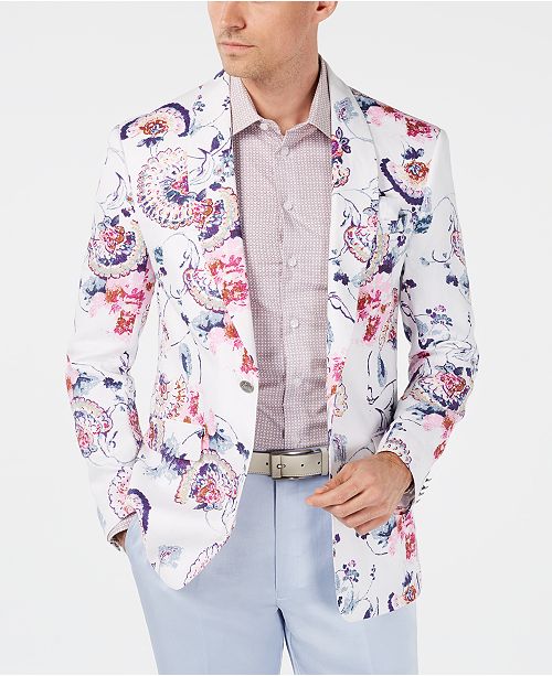 Tallia Orange Men's Slim-Fit White Floral Linen Sport Coat & Reviews ...