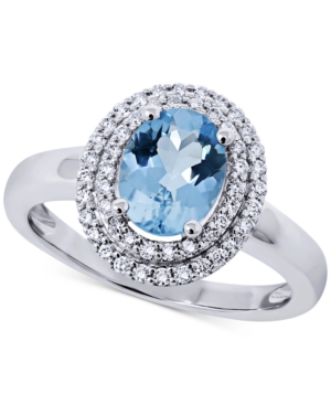 image of Aquamarine (1-1/8 ct. t.w.) & Diamond (1/4 ct. t.w.) Statement Ring in 14k White Gold